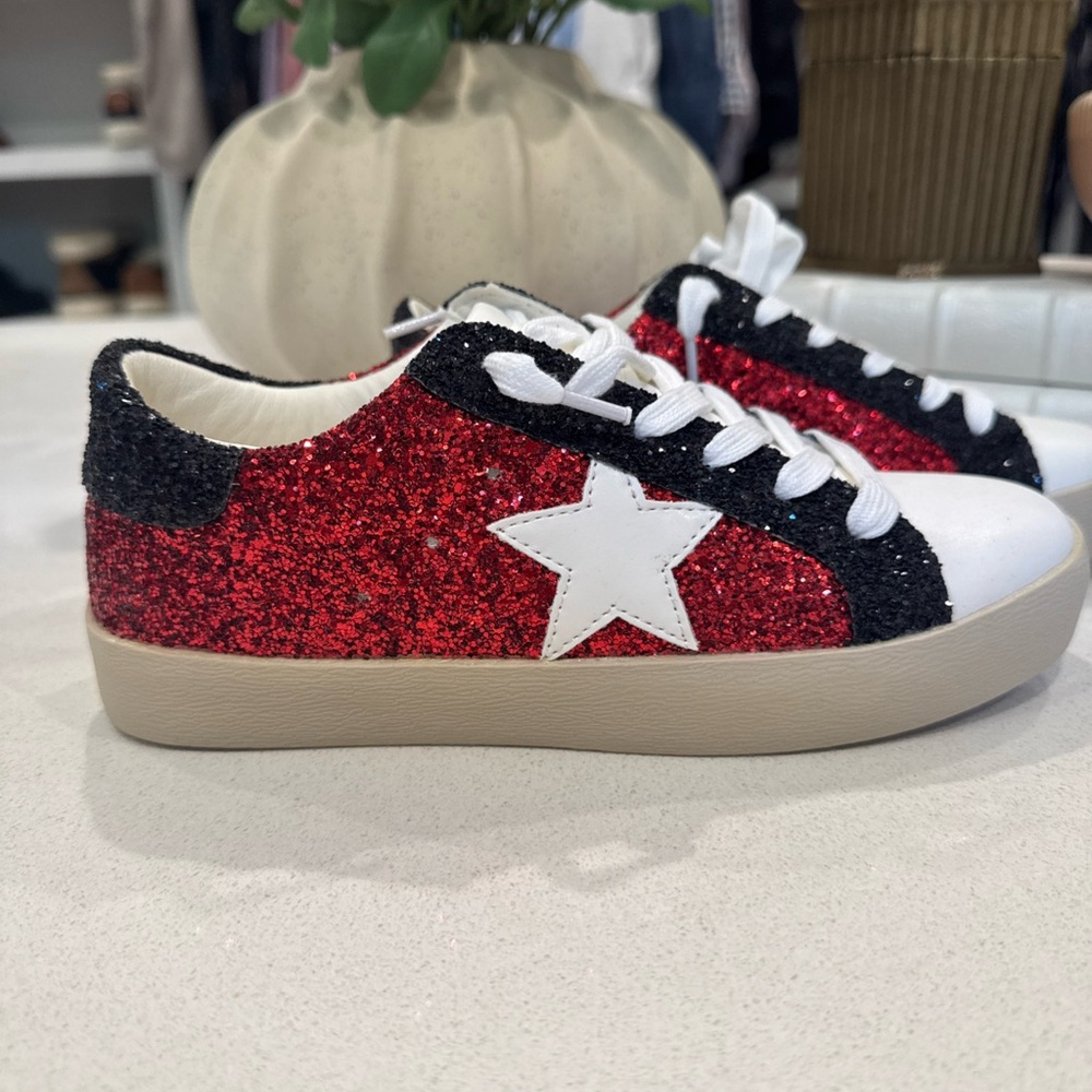 Red Glitter Star Sneakers